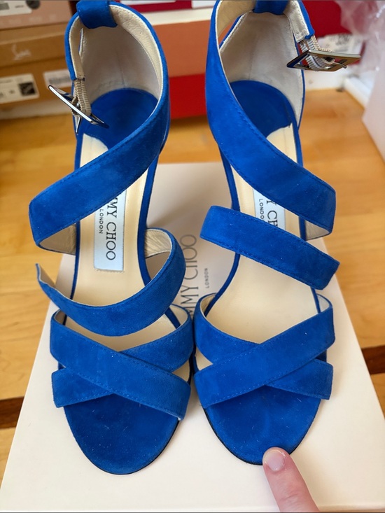 Jimmy Choo Shoes - JIMMY CHOO BLUE SUEDE SIZE 36.5 STRAPPY SANDALS MADE IN ITALY